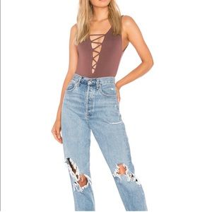 Revolve Indah Body Size 1 Small Lace Up Mauve Bodysuit